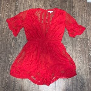 Red lace romper